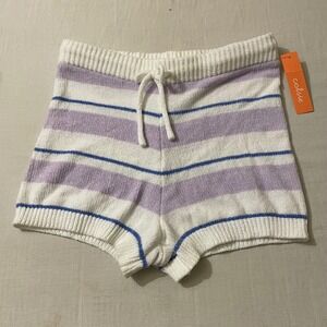 Colsie Womens Small Purple Striped Chenille Knit Lounge‎ Shorts Drawstring NEW